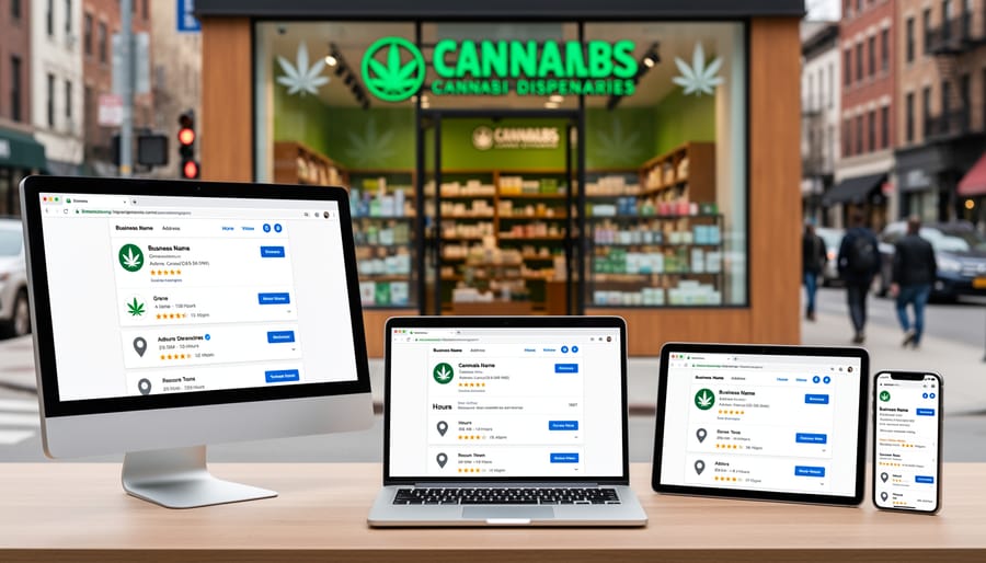 Modern cannabis dispensary storefront with glass windows and professional signage