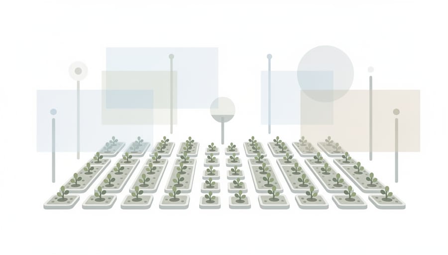Organized greenhouse cultivation room with healthy cannabis plants and an unreadable monitoring binder